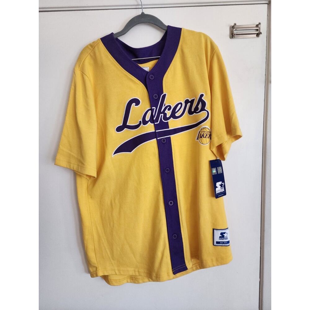 Starter Los Angeles Lakers Men's Jersey Sz Large NBA Button Baseball 90s Style